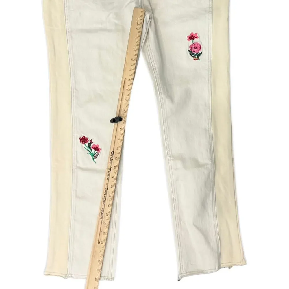 Desigual Cream Ecru Floral Embroidered Jogger Lita Raw Hem Jeans size S NEW Tags - Picture 4 of 12